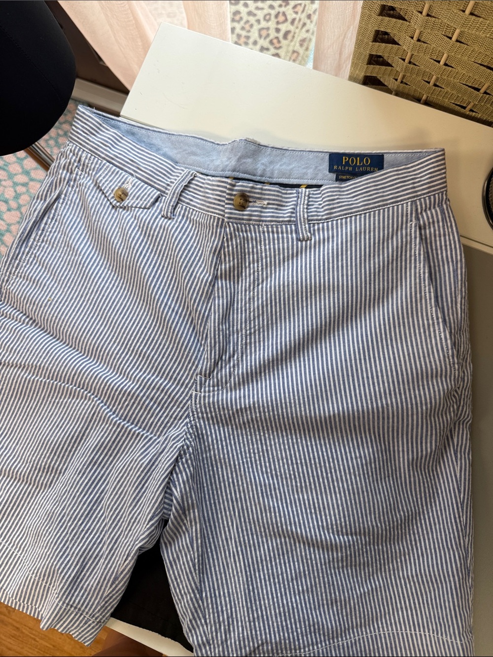 Polo by Ralph Lauren Blue and White Seersucker Men's Shorts